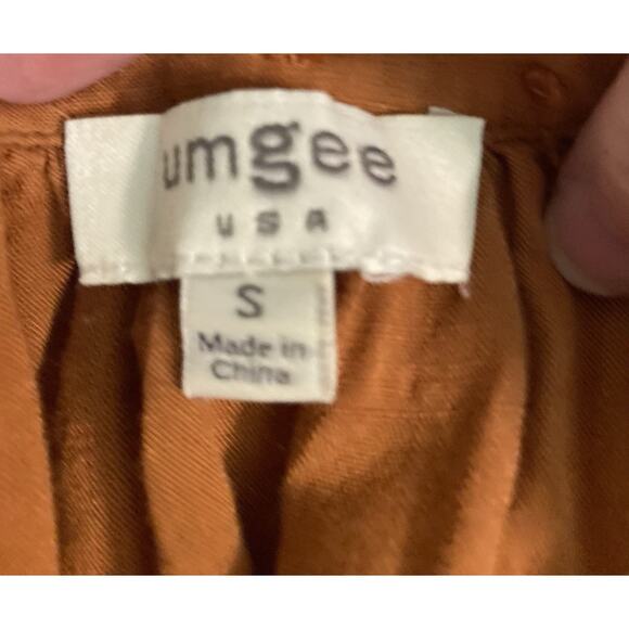 Umgee Rusty Brown Swiss Dot dress Cinched Waist V-Neck Size Small - Picture 11 of 12